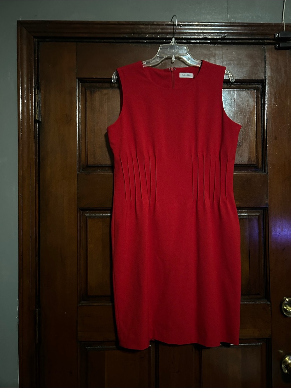Calvin Klein Red Sleeveless Pintuck Sheath Dress
